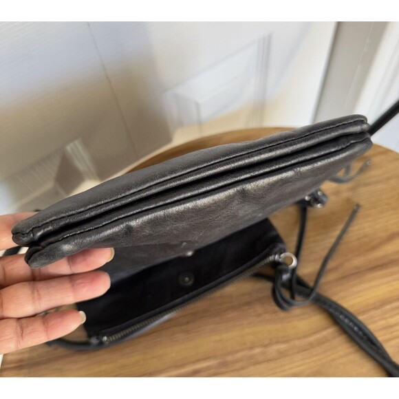 THE SAK Flap Small Messenger Black Leather Crossbody Handbag Boho Studded Biker - Picture 9 of 17